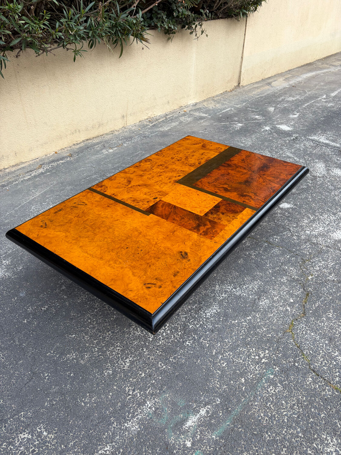 70s elm burl coffee table