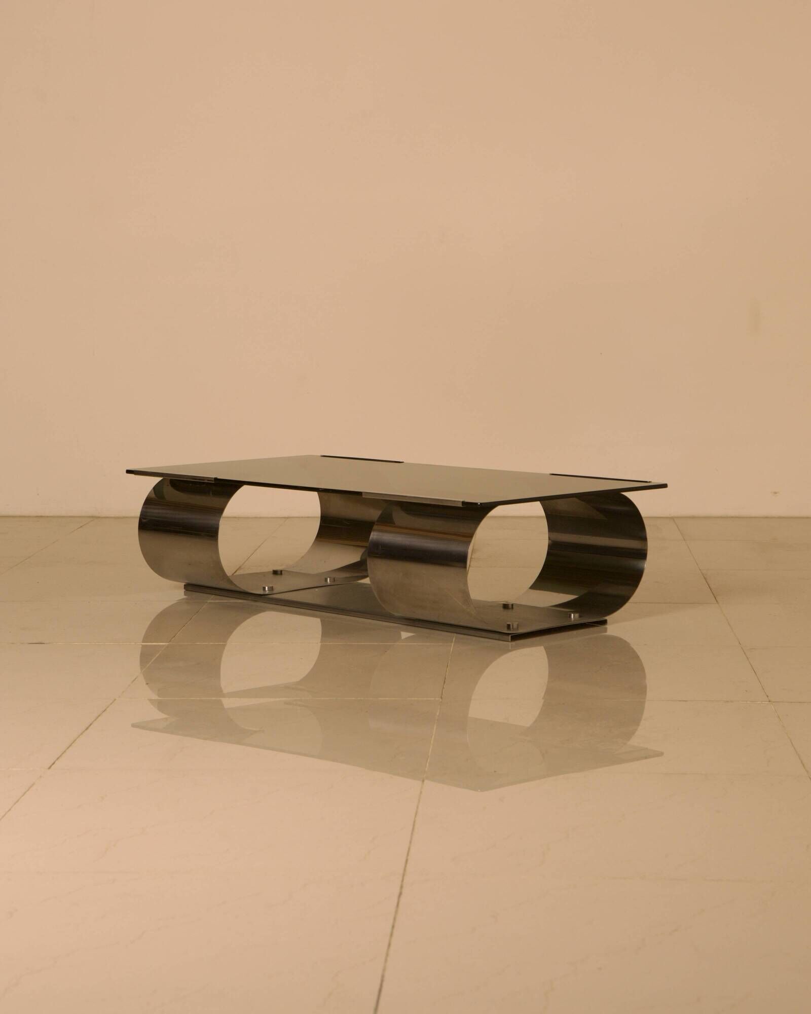 Glass and metal coffee table by Francois Monnet for Kappa Italia 70's