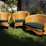 Raush bamboo rattan bench armchairs from the 70s and 80s