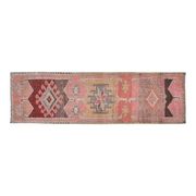 1970s Vintage Turkish Oushak Handmade Wool Cotton Pink Runner Rug 94x311