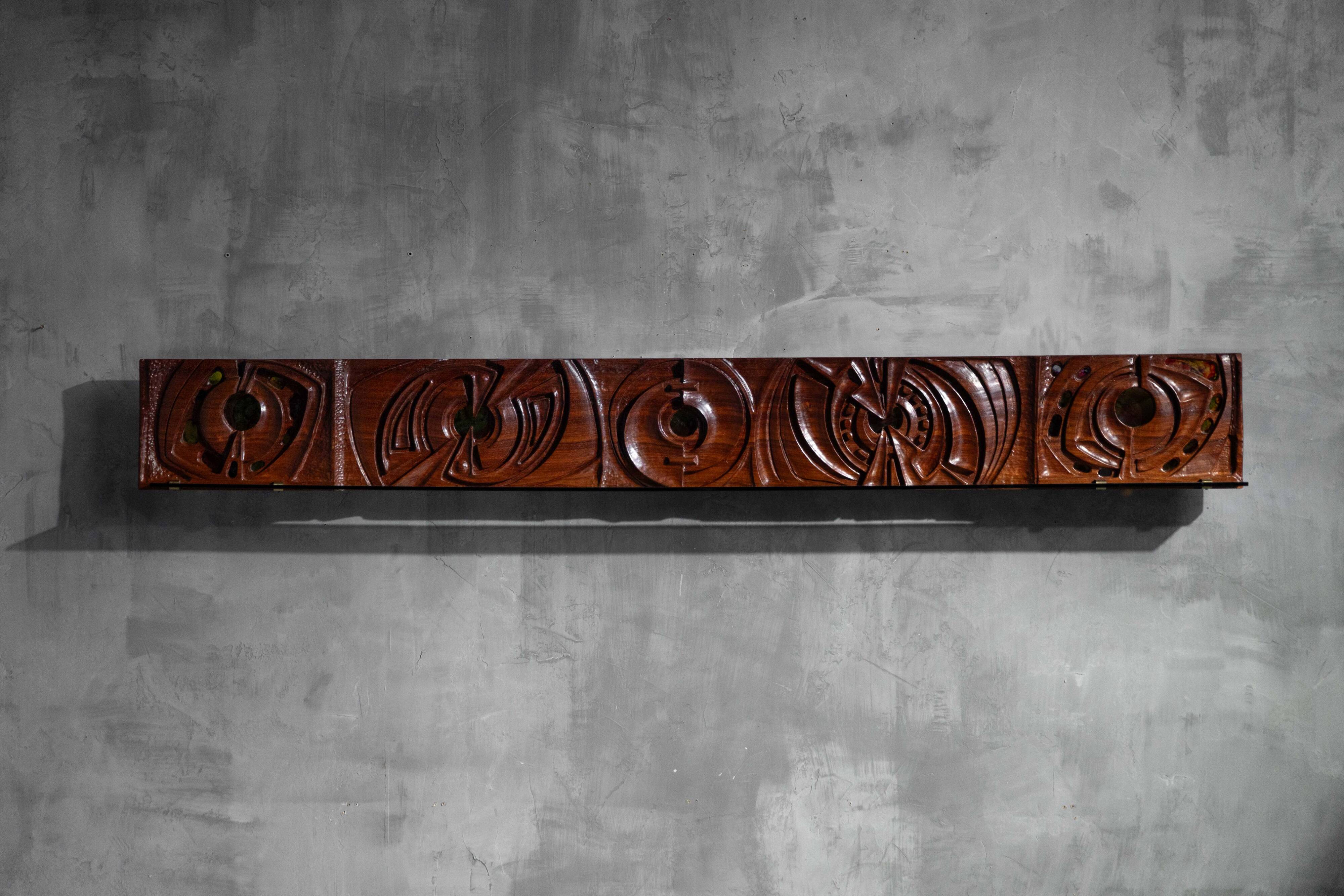 Carved wooden wall panel by Gianni Pinna, Italy, 1970s