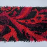 Vintage Red Scandinavian Design Wool Rya Rug Woven Handmade Vintage 1970s