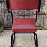 Design armchair, metal and red skai, vintage, 50s