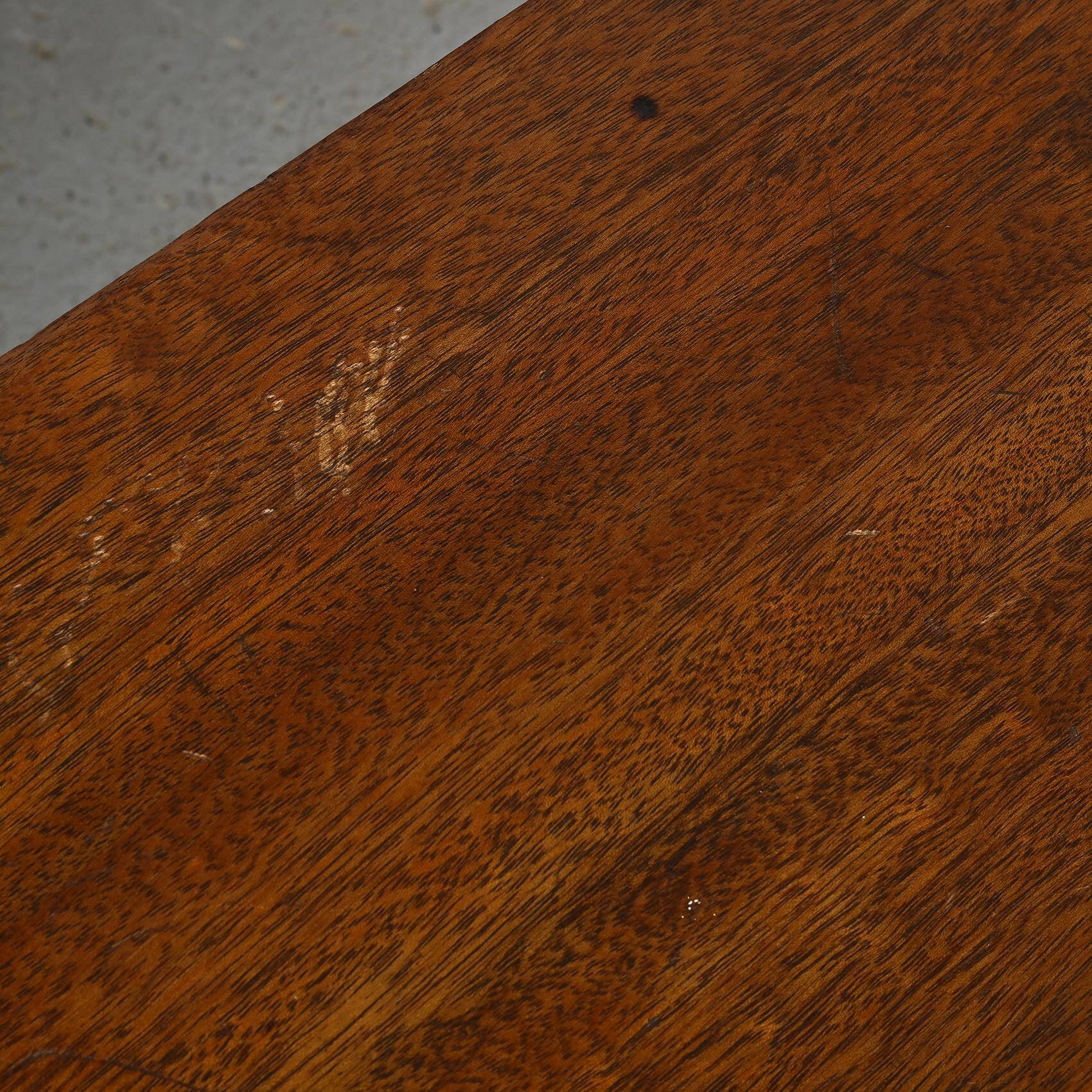 Mahogany dining table and benches, mountain work, France circa 1960