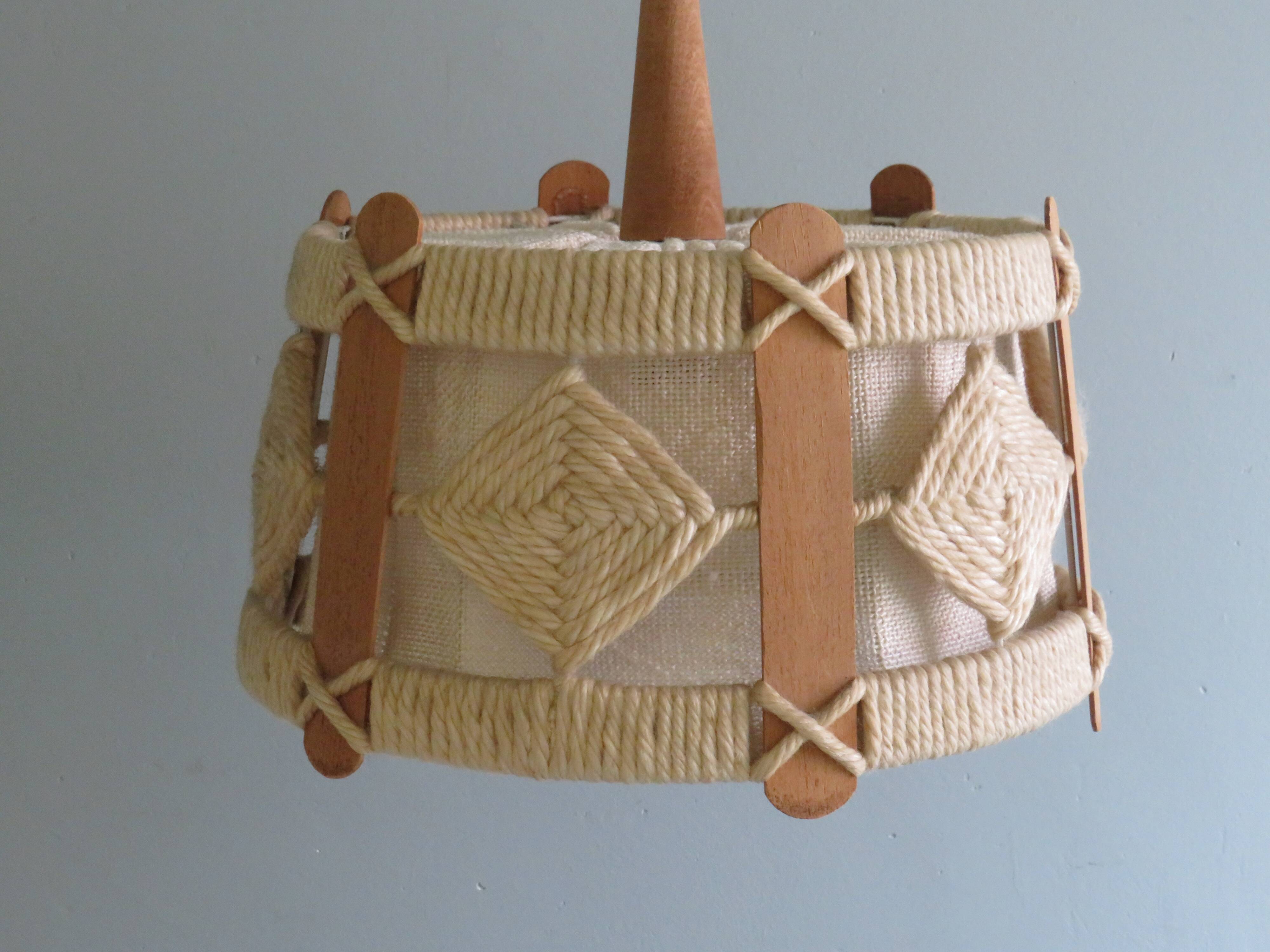 Suspension vintage en jute, teck et corde, 1960