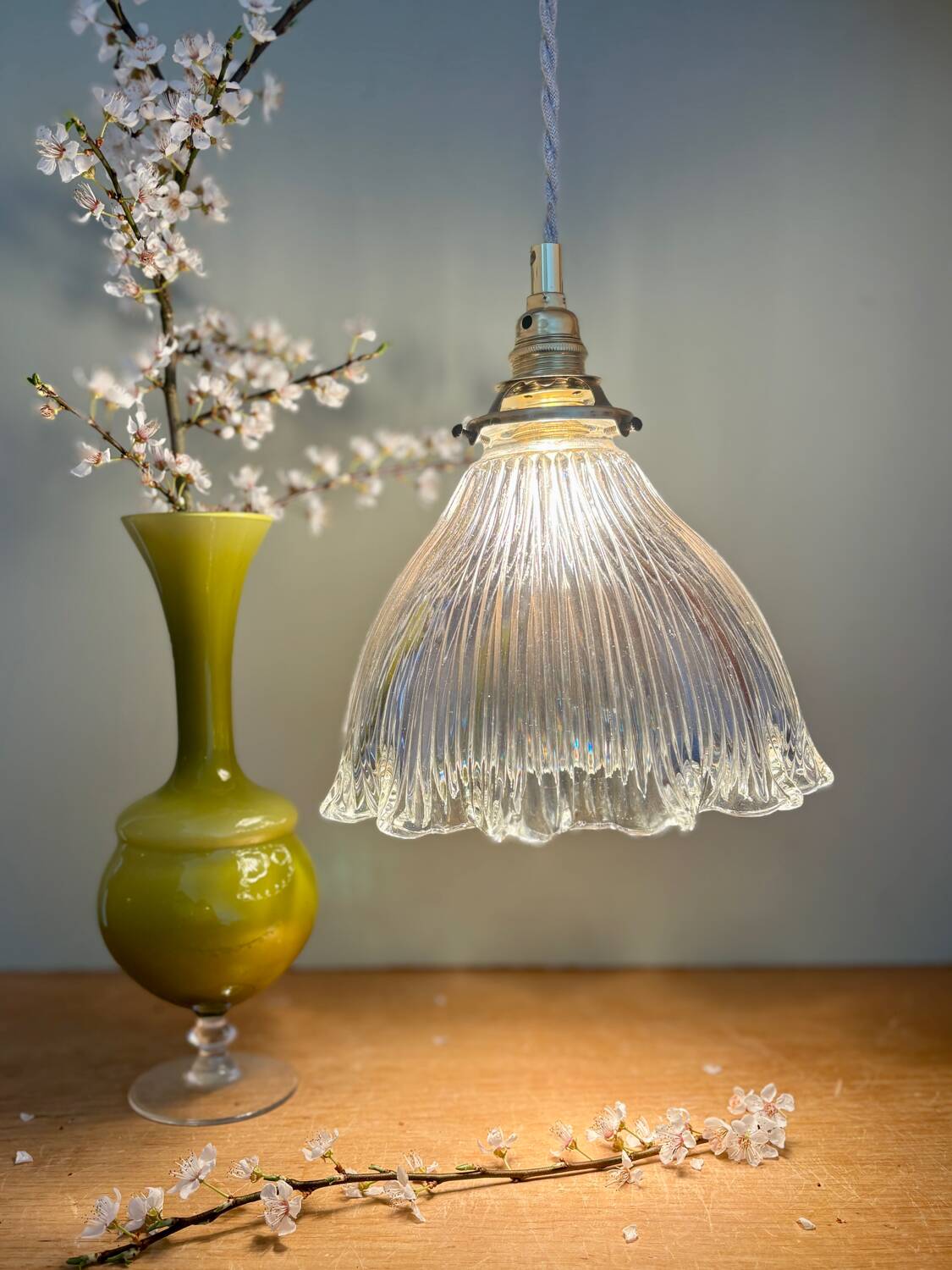 Vintage holophane glass lampshade pendant light