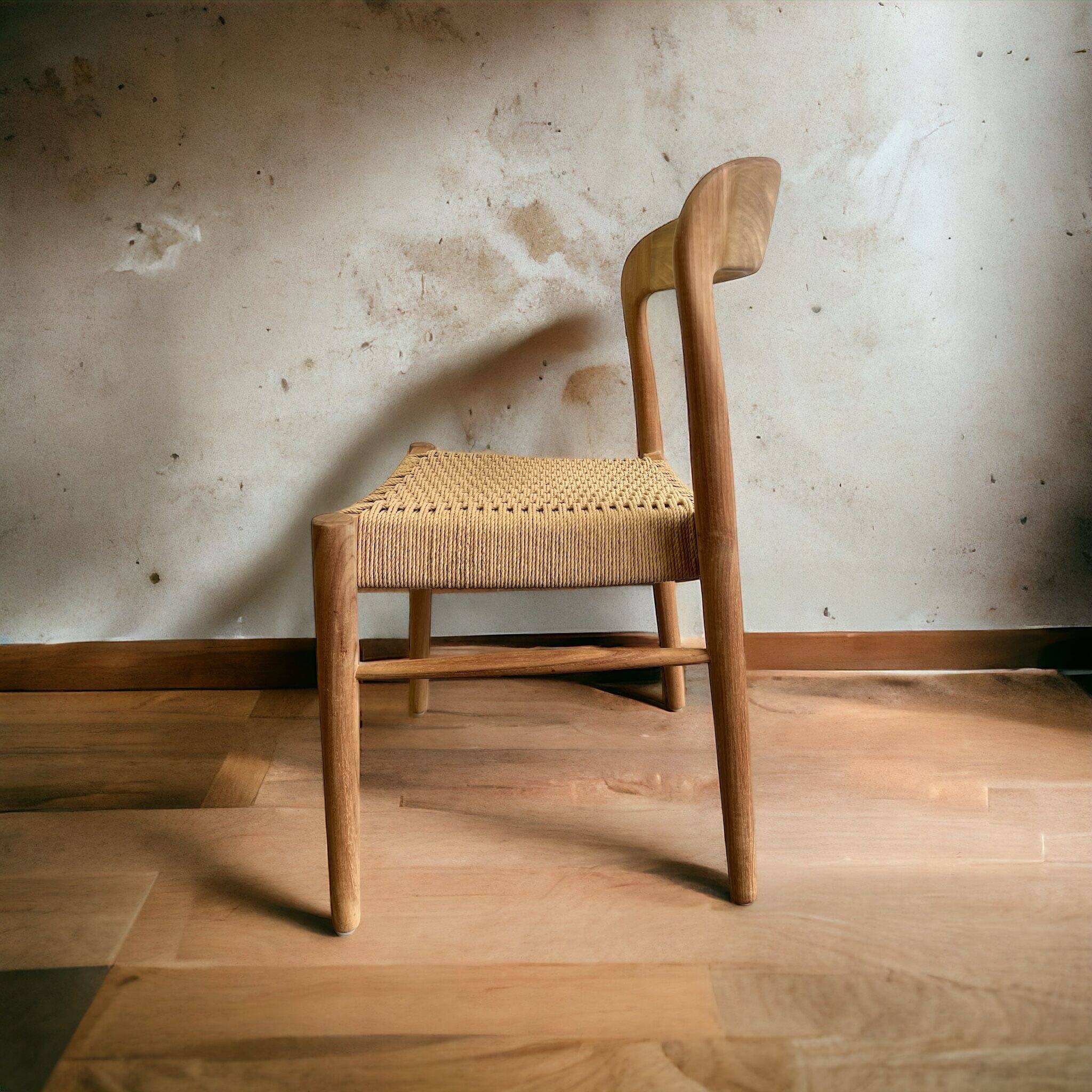 Teak and rope bistro chair