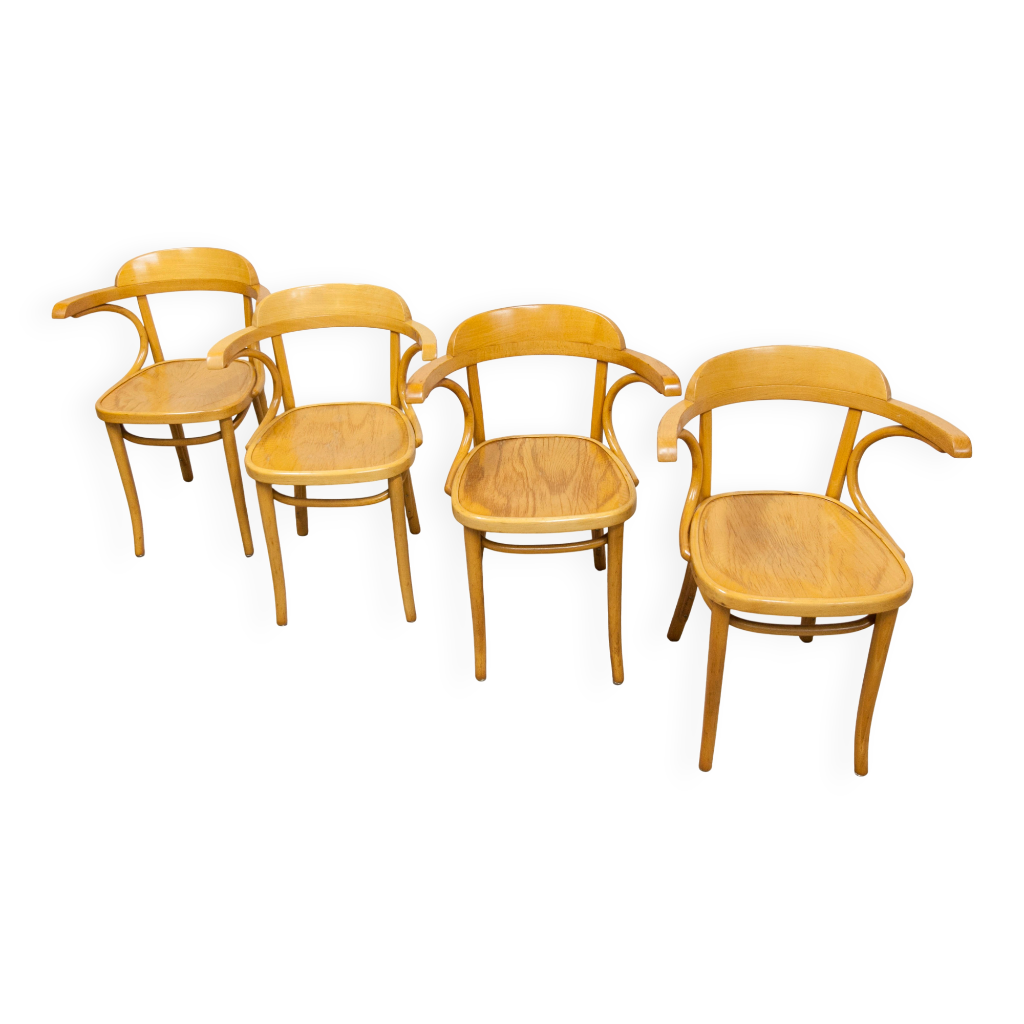 Set of 4 bistro armchairs with armrests from the 1960s.