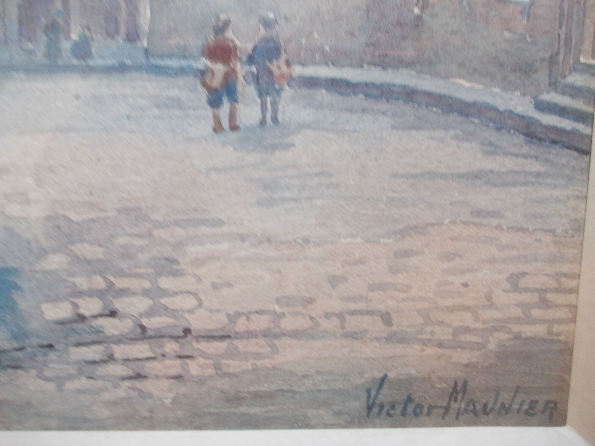 WATERCOLOR 1930 signed VICTOR MAUNIER : PARIS rue des Prêtres Saint Séverin Latin Quarter, 75, frame