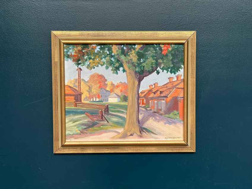 Original Mid Century Swedish Oil On Canvas – “Obscured By The Tree” By Rikard Erikson – Framed 55 × 47 Cm (21.7" × 18.5")