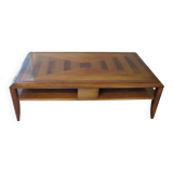 Large coffee table - cherry finish - solid wood - butterfly motifs