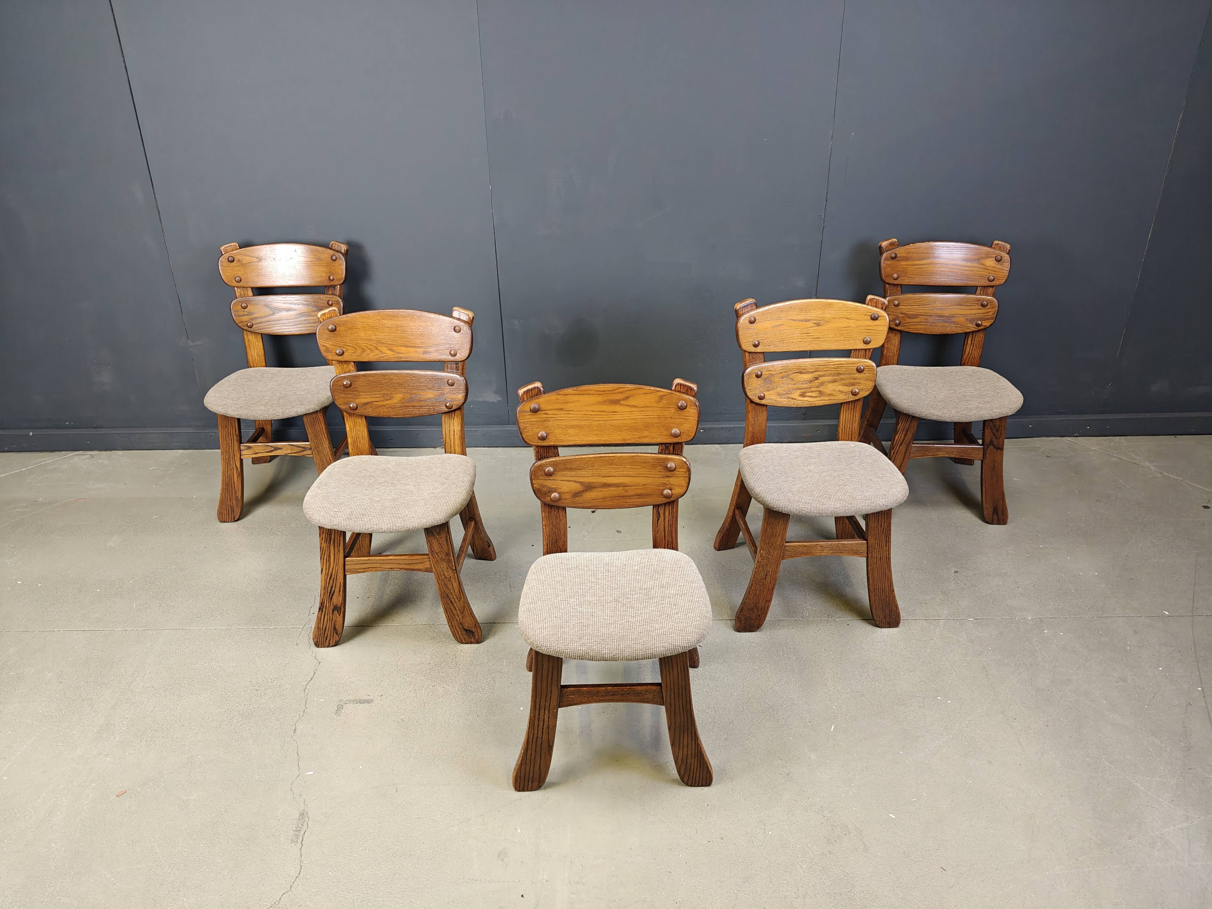 Vintage brutalist dining chairs, set of 5 - 1960s