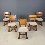 Vintage brutalist dining chairs, set of 5 - 1960s