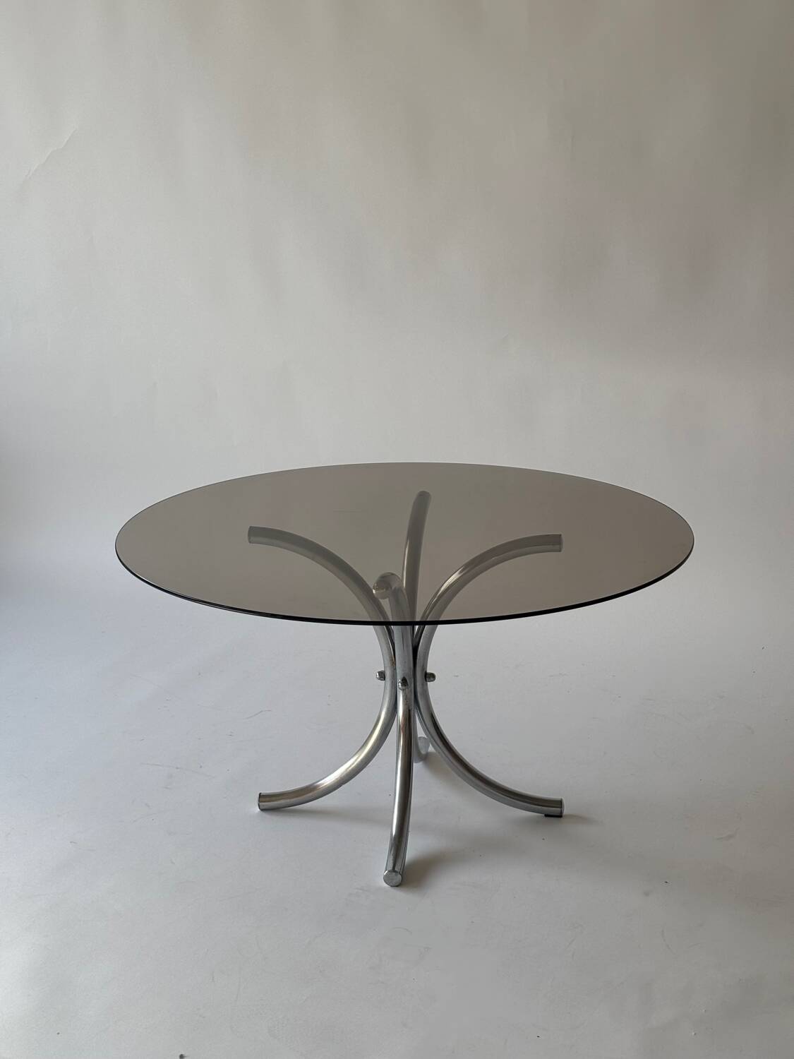 Chrome metal and smoked glass coffee table, 1970
