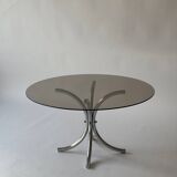 Chrome metal and smoked glass coffee table, 1970