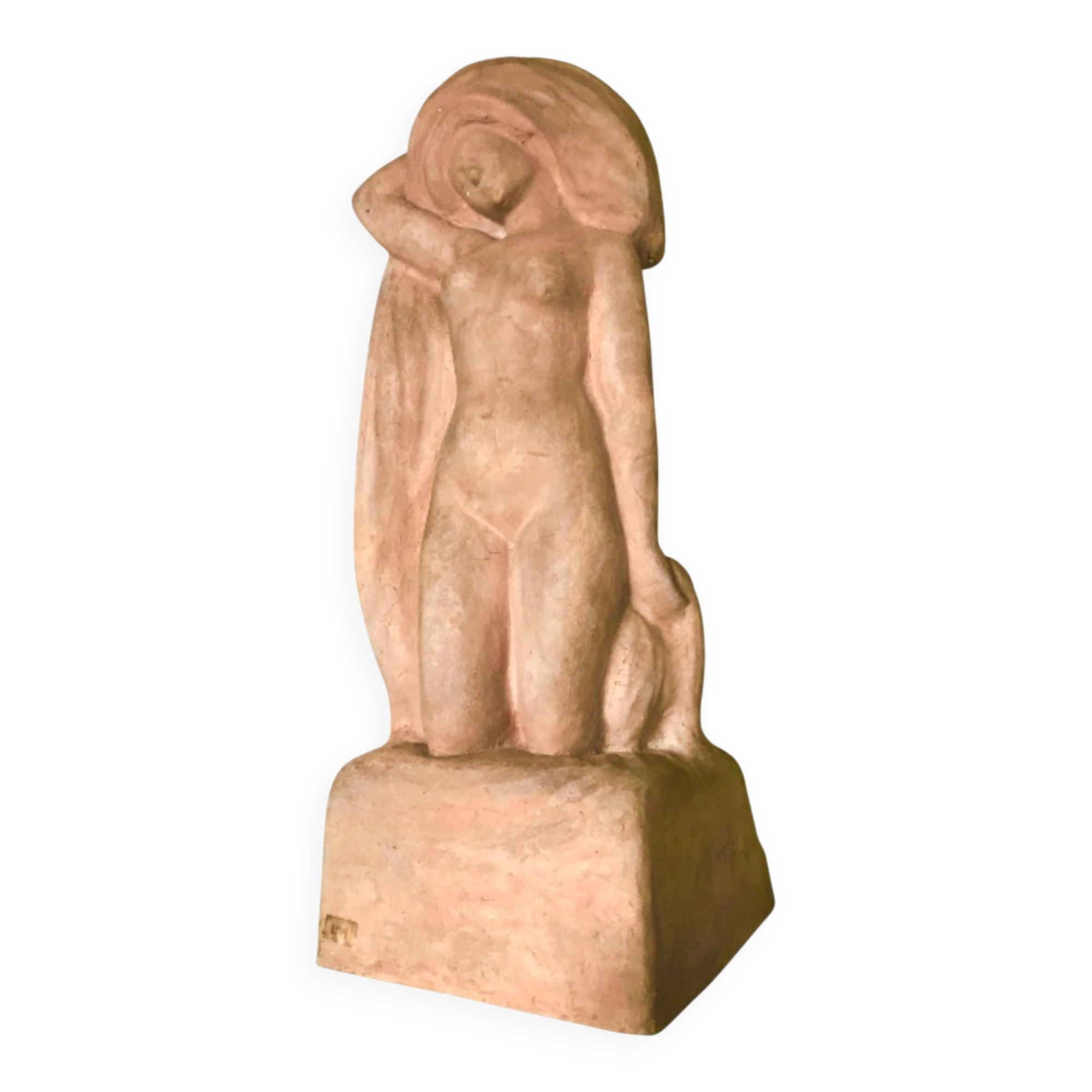 Terracotta Sculpture, Nude Bather, Signed Alfred Jean Halou, Early 20th Century 1910/1920