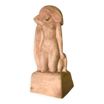 Sculpture En Terre Cuite, Baigneuse Nue, Signée Alfred Jean Halou, Début 20ème 1910/1920