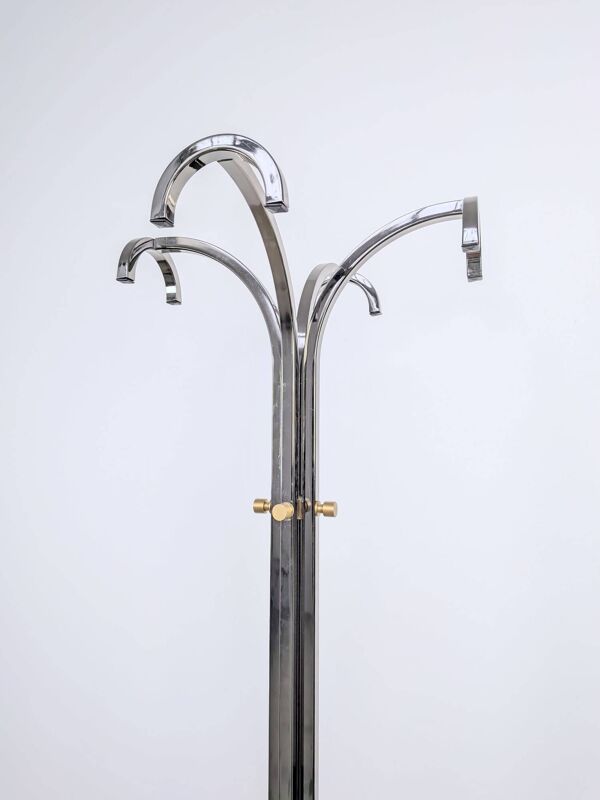 Porte-manteau design italien (H170) – base travertin & chrome « gunmetal »