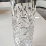 Tubular soliflore vase. In cut crystal. Decorated with frosted leafy motifs. Boho-Chic style. High 20 cm