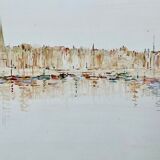 Watercolor painting honfleur brittany