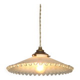 Suspension Art déco en opaline plissée blanche, France