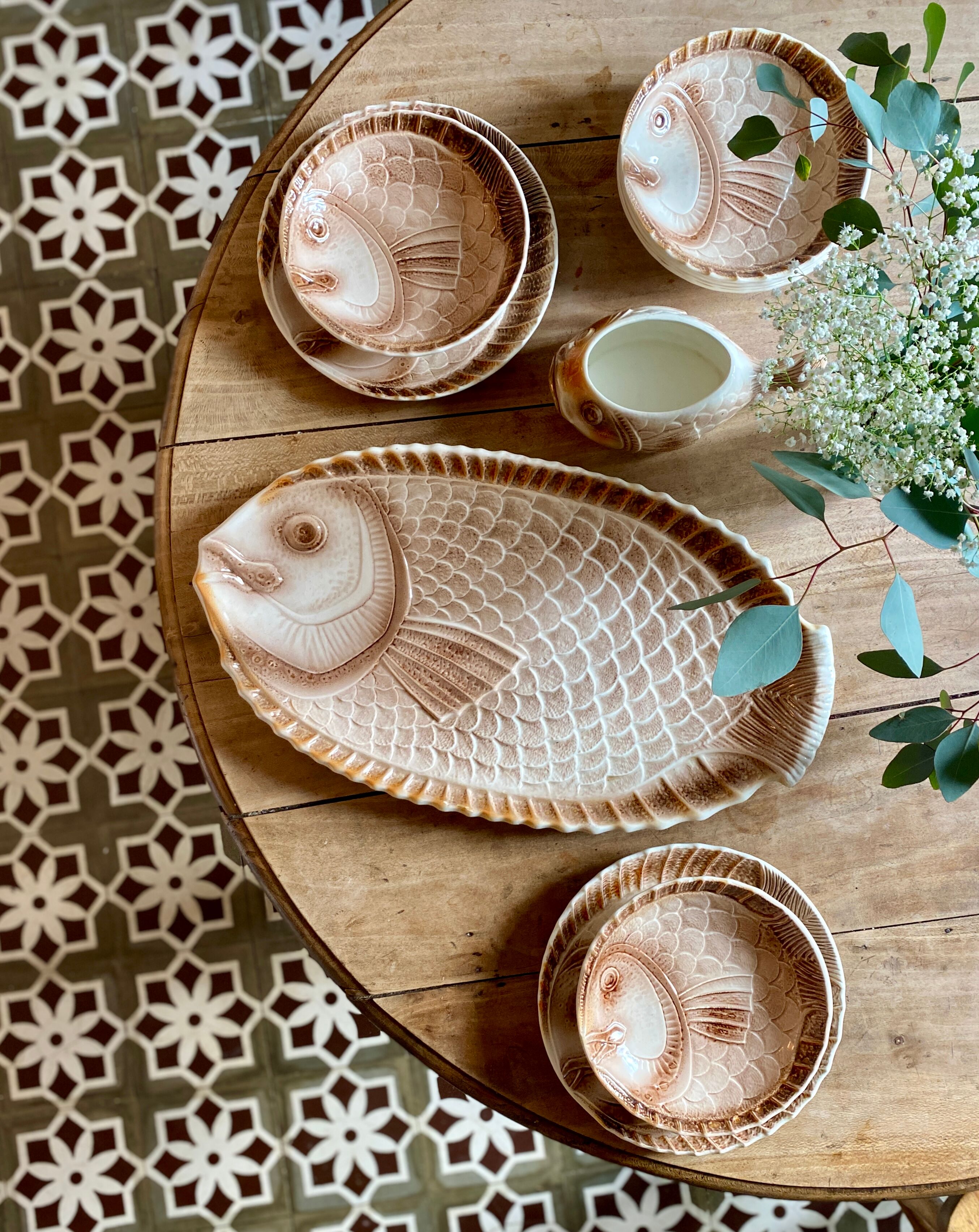 Lot plat et saucière poisson vintage Sarreguemines