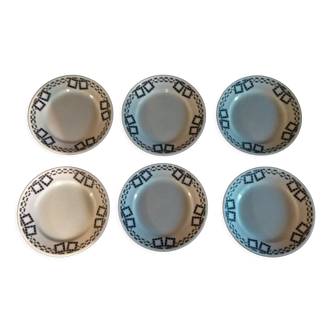 Série de six assiettes plates en faïence P.B. Rochechouart Limoges modèle Anna