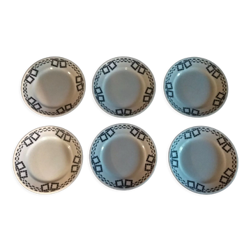 Series of six flat earthenware plates P.B. Rochechouart Limoges model Anna