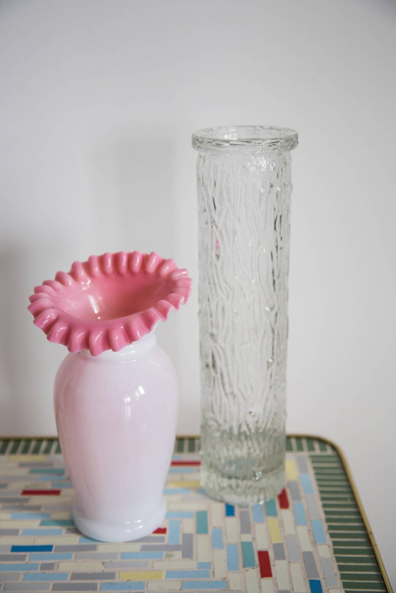 Vintage mid-century transparent Oberglass vase, rock crystal, Austria, 1970s.