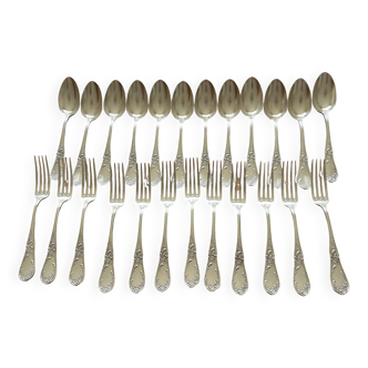 10 antique silver plated metal dessert spoons and forks