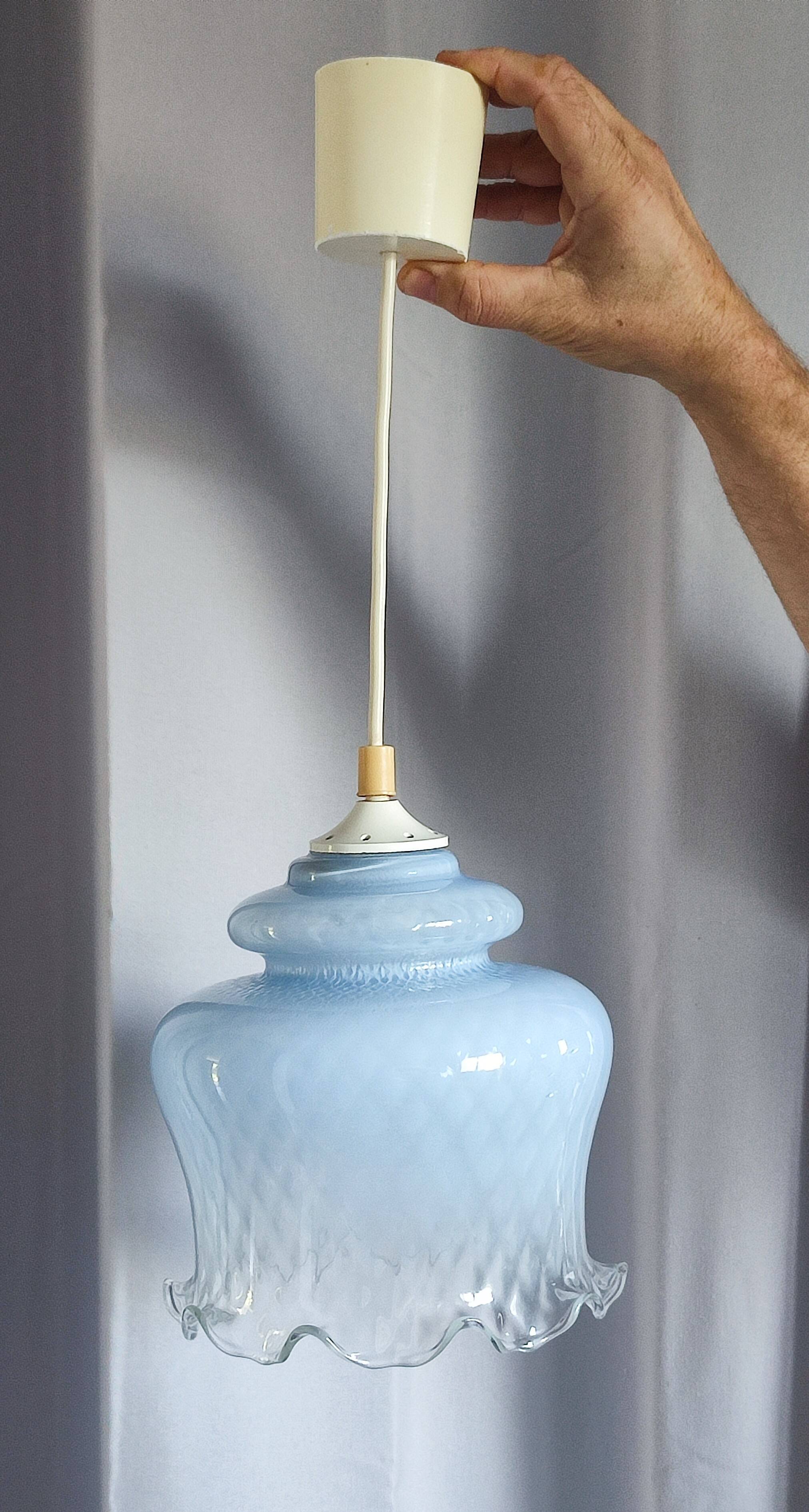 Vintage blue tulip opaline pendant light