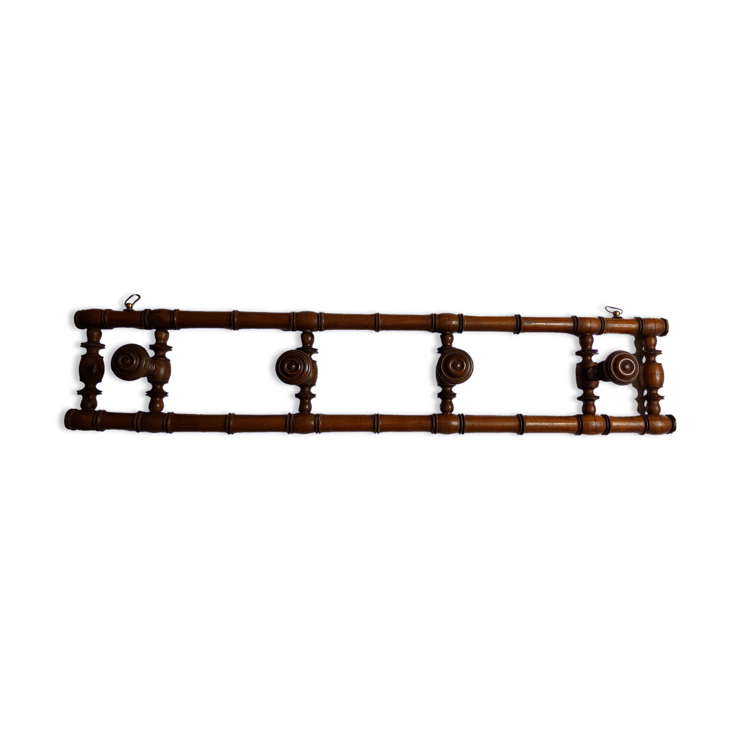 Portemanteau en bois tourné à l'imitation du bambou, 4 patères, 86 cm
