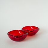 Superb pair of burgundy colored glass storage compartments, in the style of Murano, 1970. In excellent condition