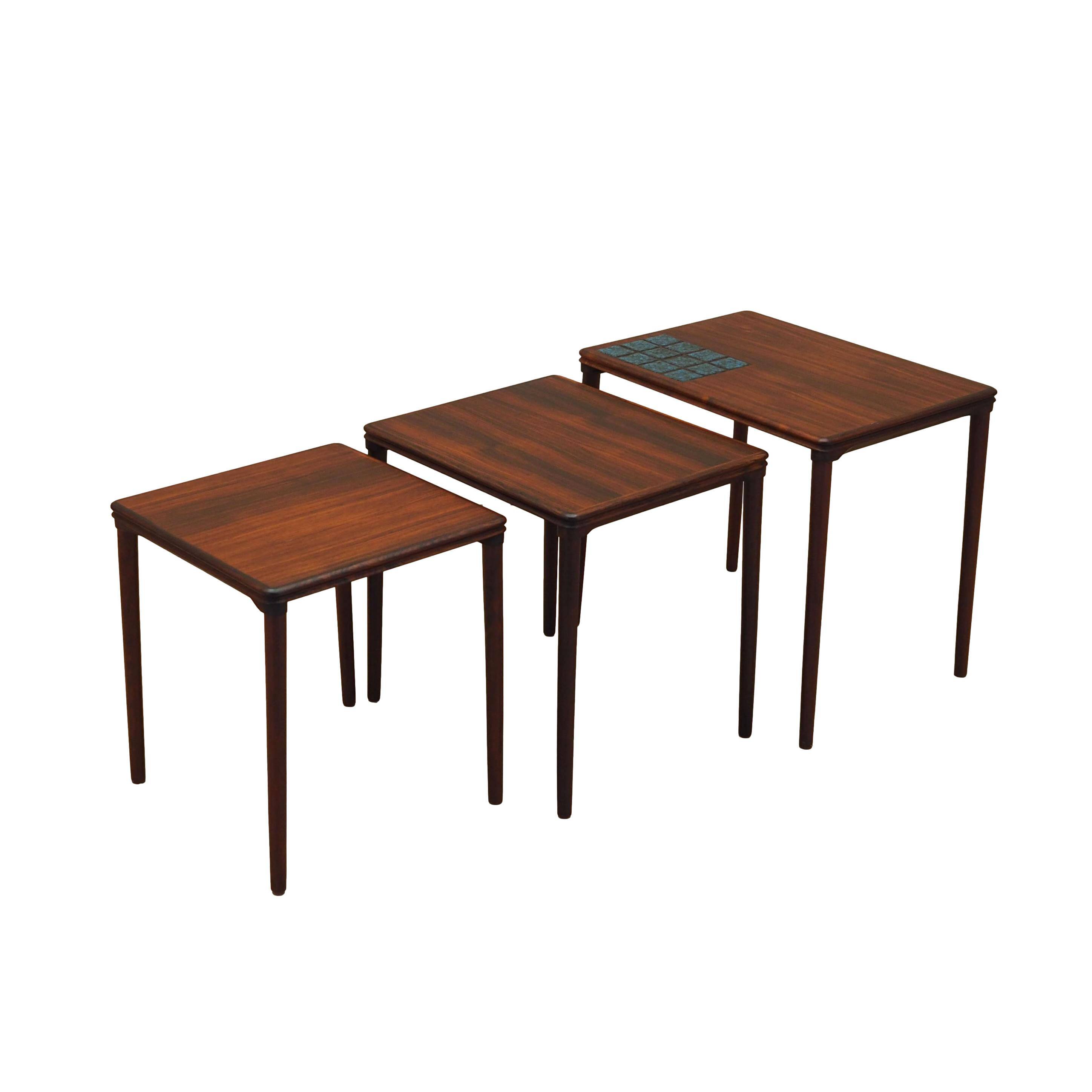 Set of three rosewood tables, Danish design, 1960s, production: Denmark