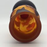 Gallé style vase in multilayer glass - Leaf decoration - Marked "TIP"