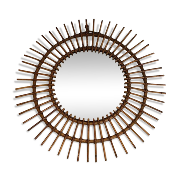 Round rattan mirror