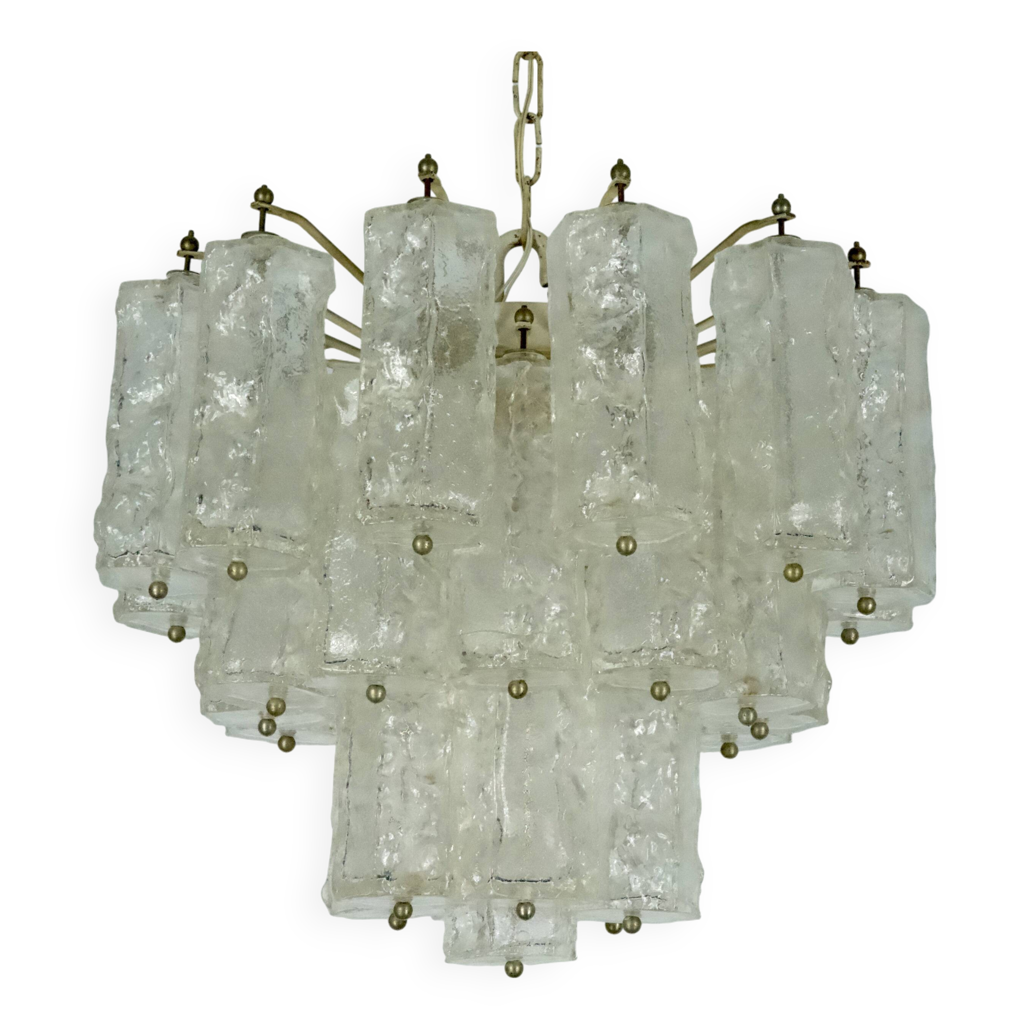 Mid-Century Toni Zuccheri for Venini, corteccia murano glass chandelier. 1960s Italy