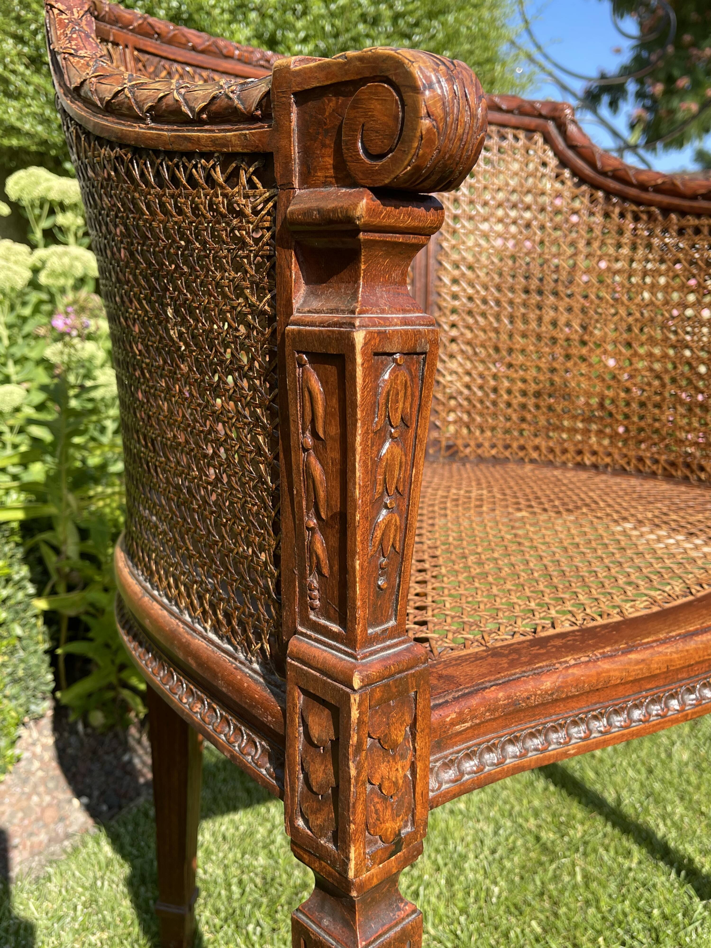 Armchair in Fruit Wood and Cannage Style Louis XVI