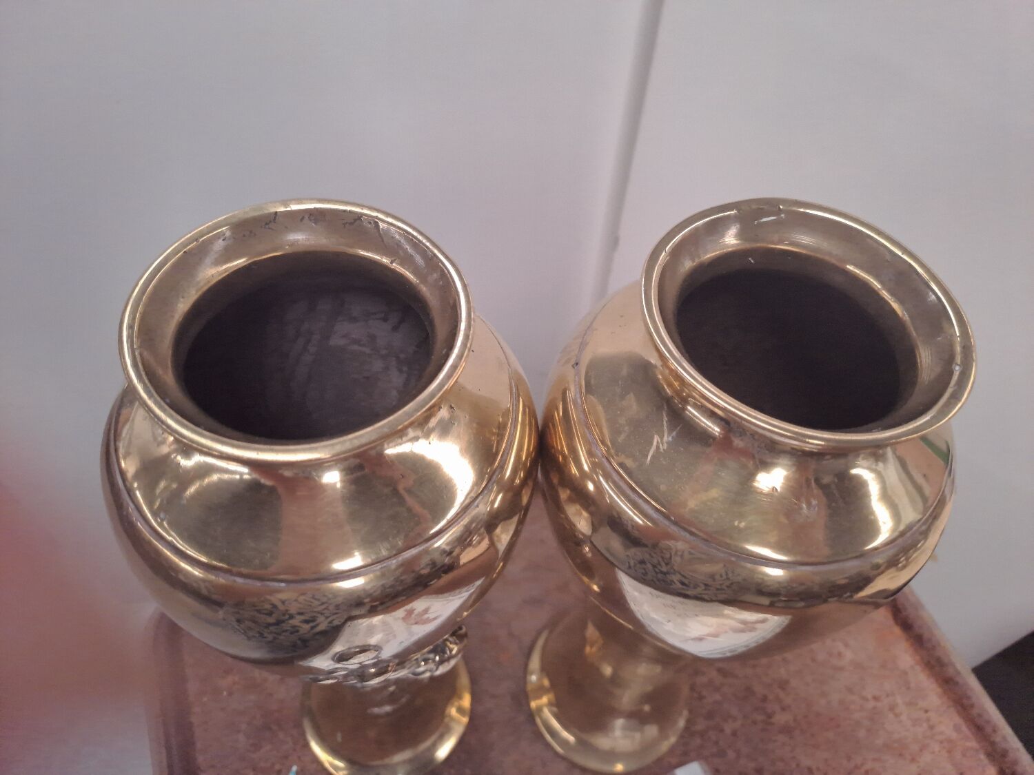 Pair of Indochina brass soap bubble blower vases