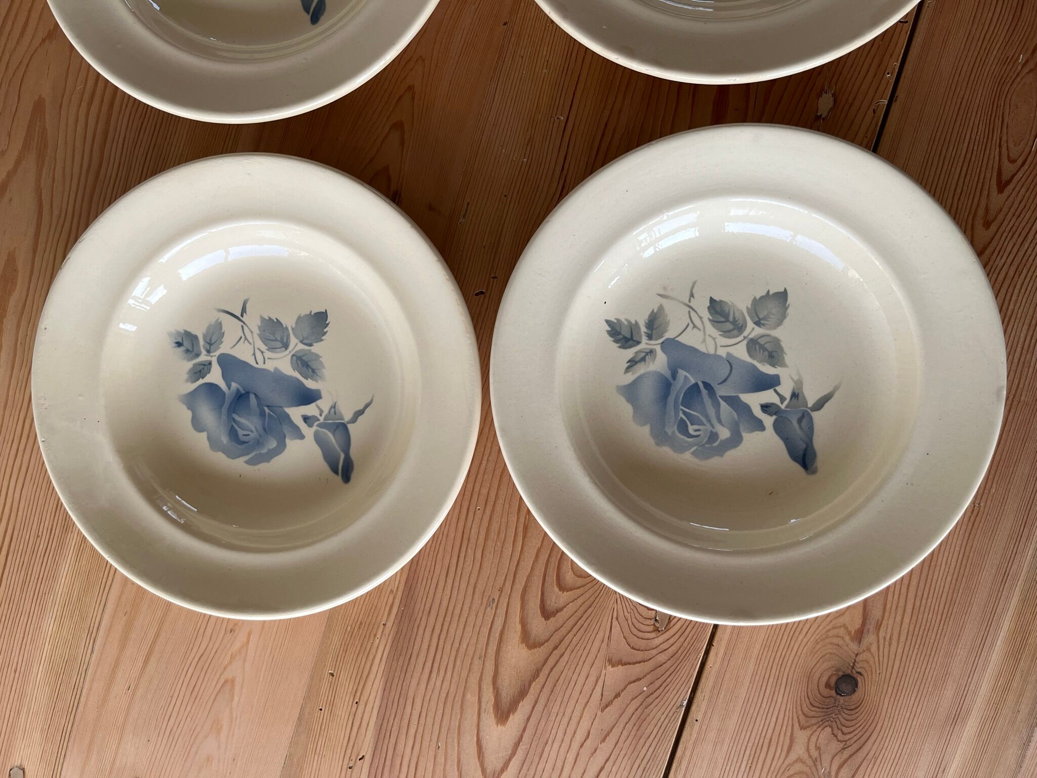 4 old hollow plates Digoin & Sarreguemines "pink pattern"