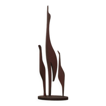 Sculpture d'oiseau grue en métal du milieu du siècle