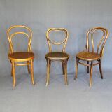 Set of 3 Bistro chairs with wooden seats, 1910 to 1920