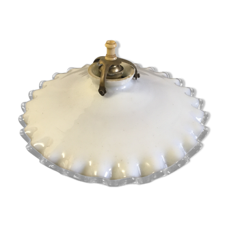 Abat-jour opaline plissé bord transparent années 50