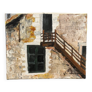 Huile sur toile par Claude Claveau Le Chalet des Chasseurs 1995