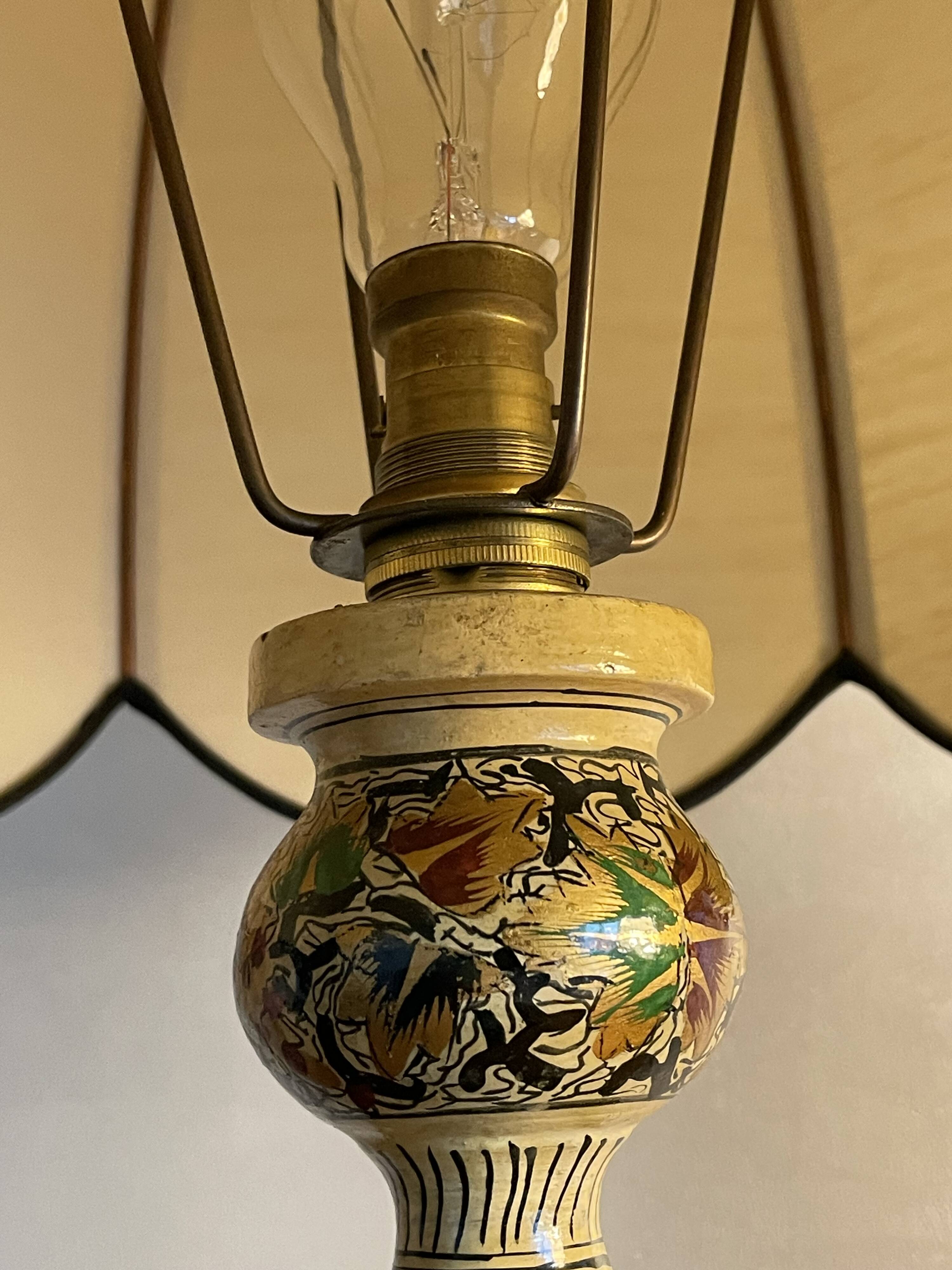Large painted wooden lamp