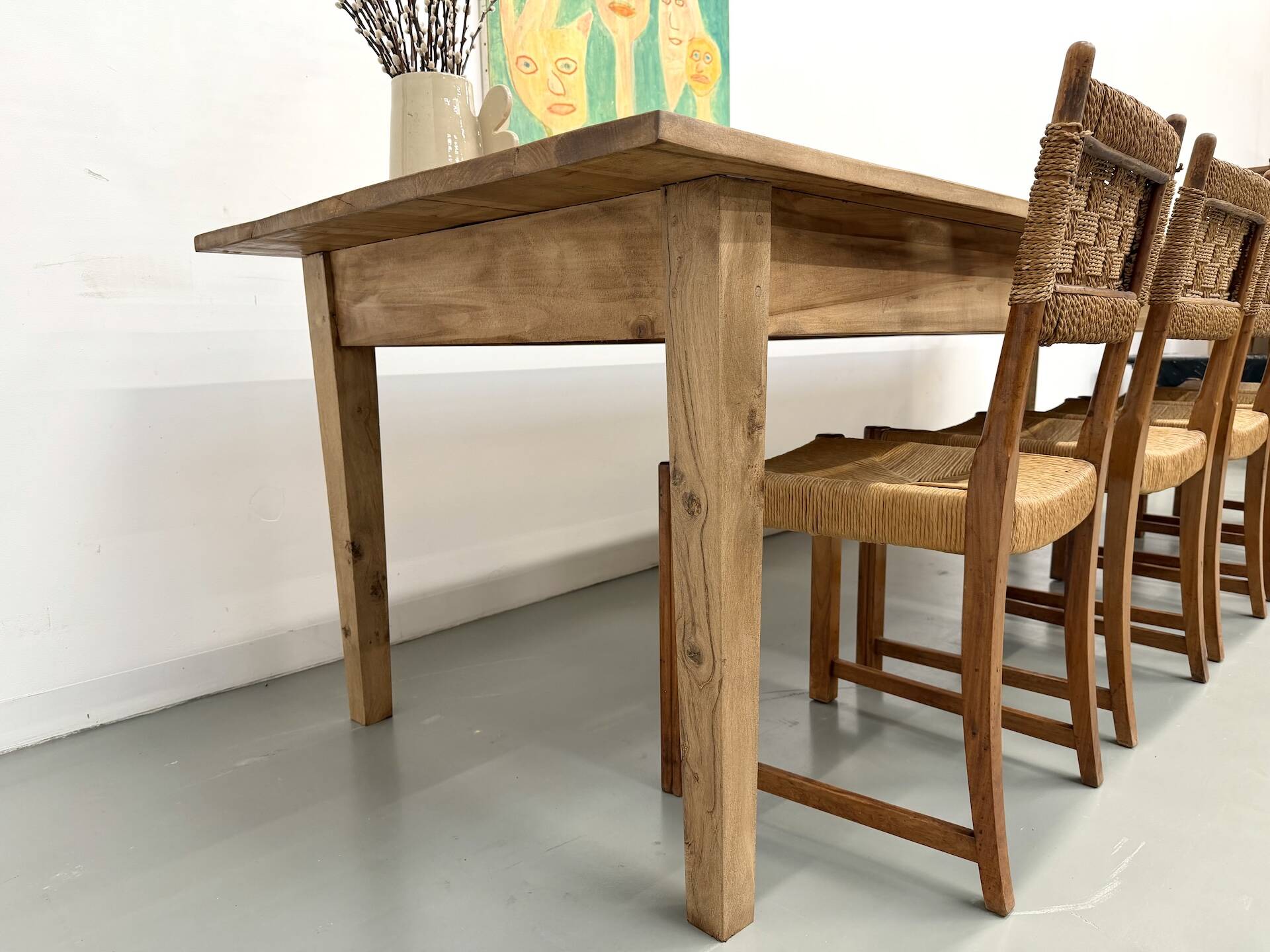 XXL solid walnut table with tapered legs