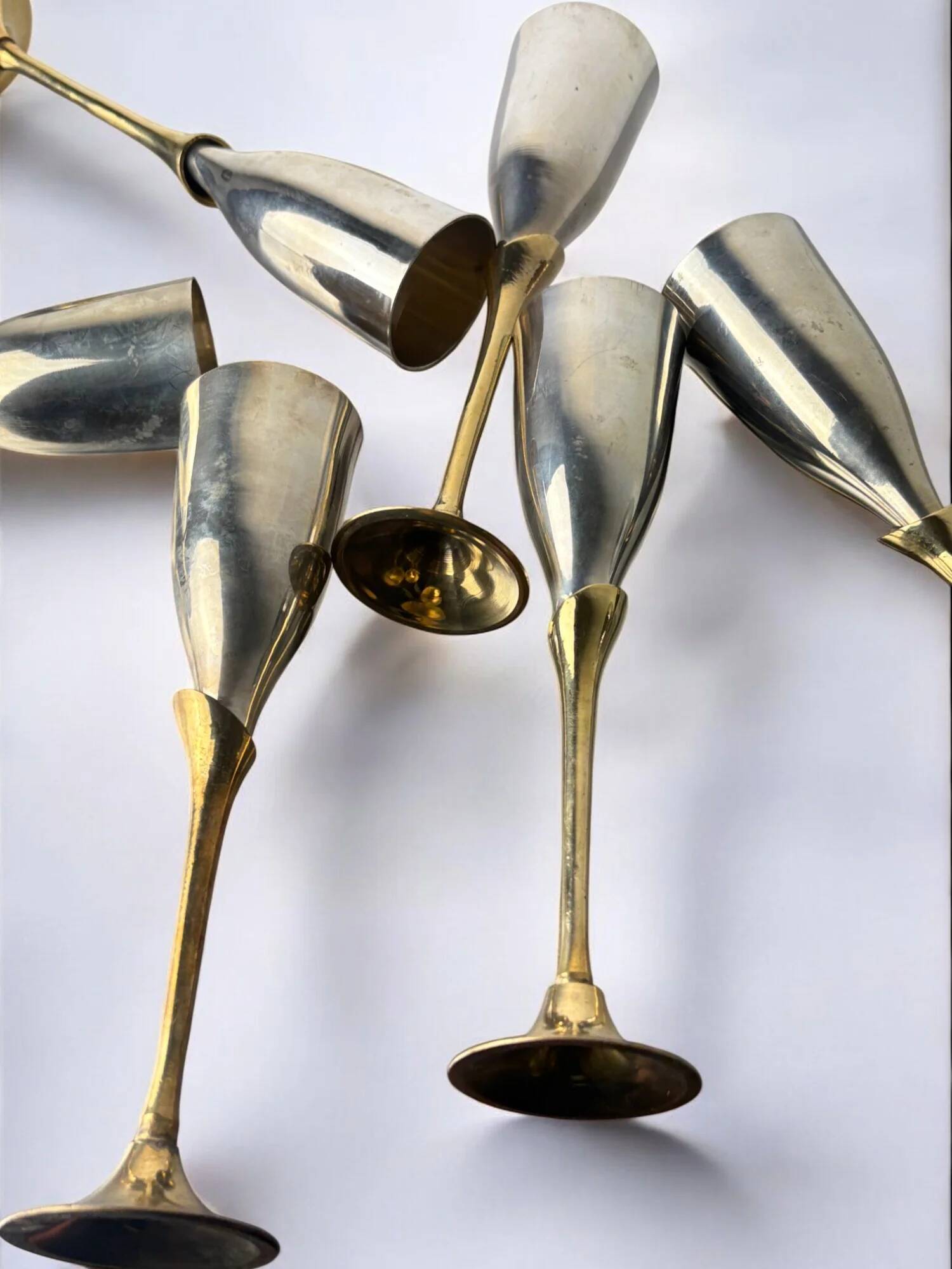 Brutalist silver plated glasses, set of 6, Spain, 1970s