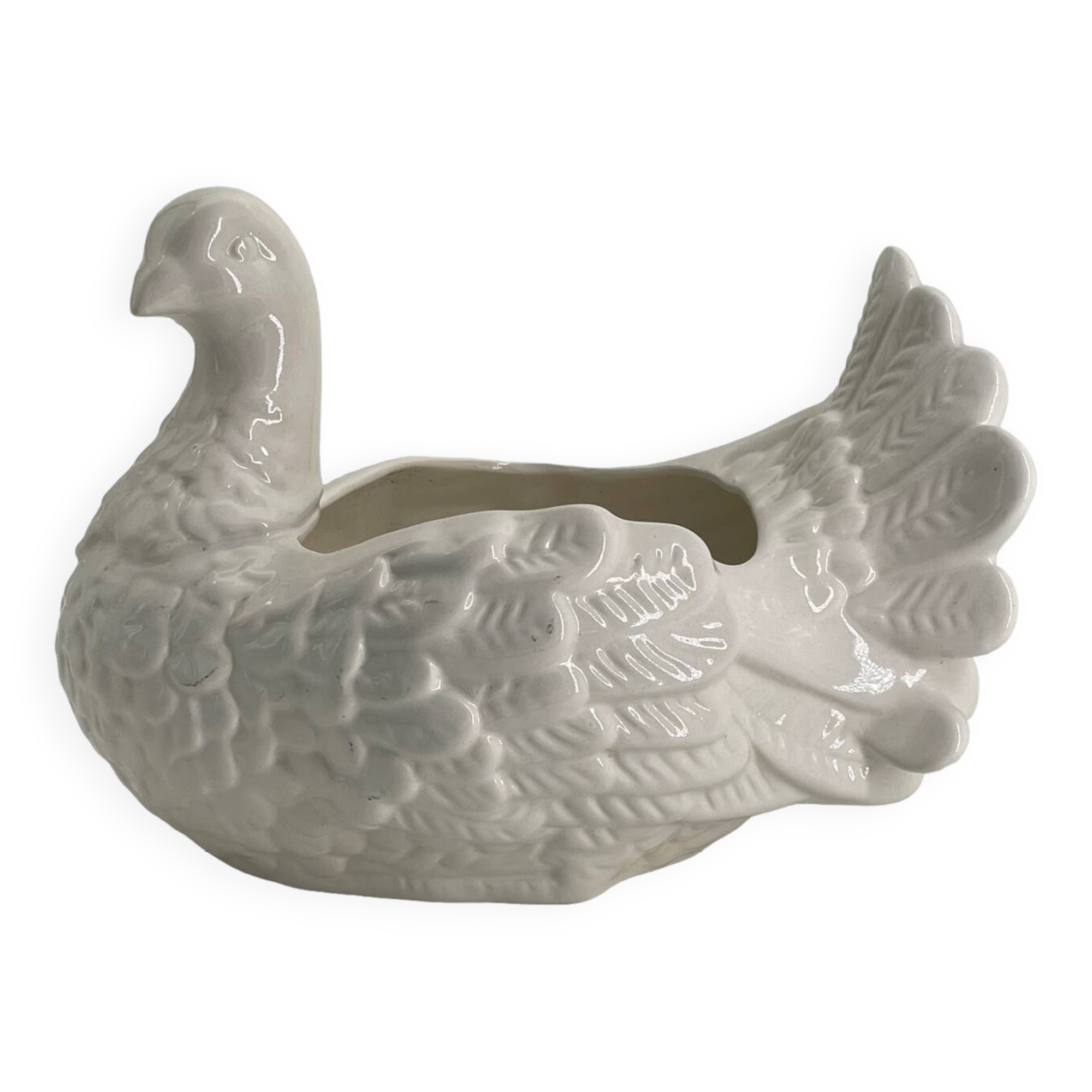 Large vintage white ceramic pot cover Pigeon