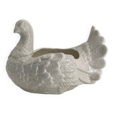 Large vintage white ceramic pot cover Pigeon
