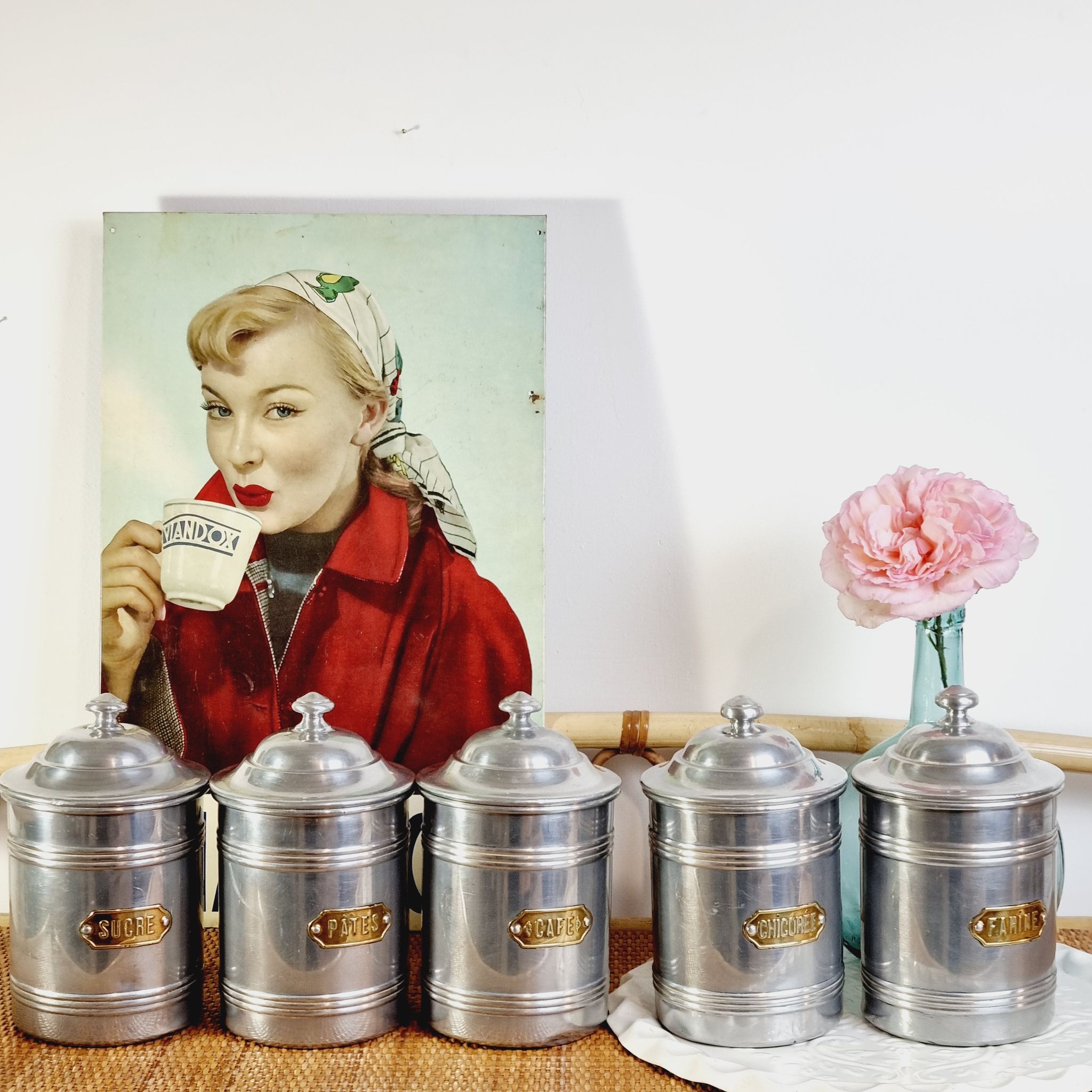 Set of 5 aluminum spice jar Tournus France